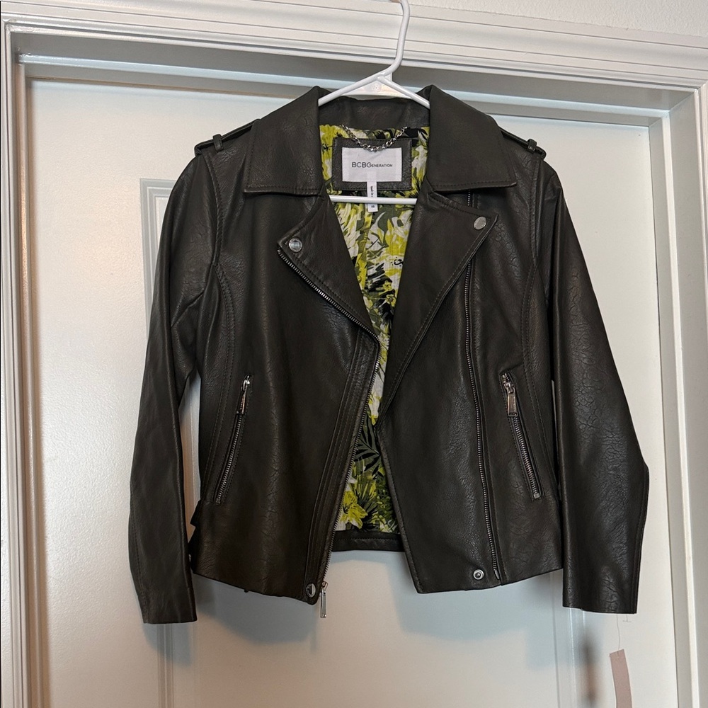 BCBGeneration Black Faux Leather Asymmetrical Moto Jacket